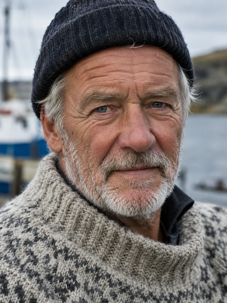 Photorealistic portrait of an elderly fisherman in a knitted sweater, generated by GPT Image 2.5